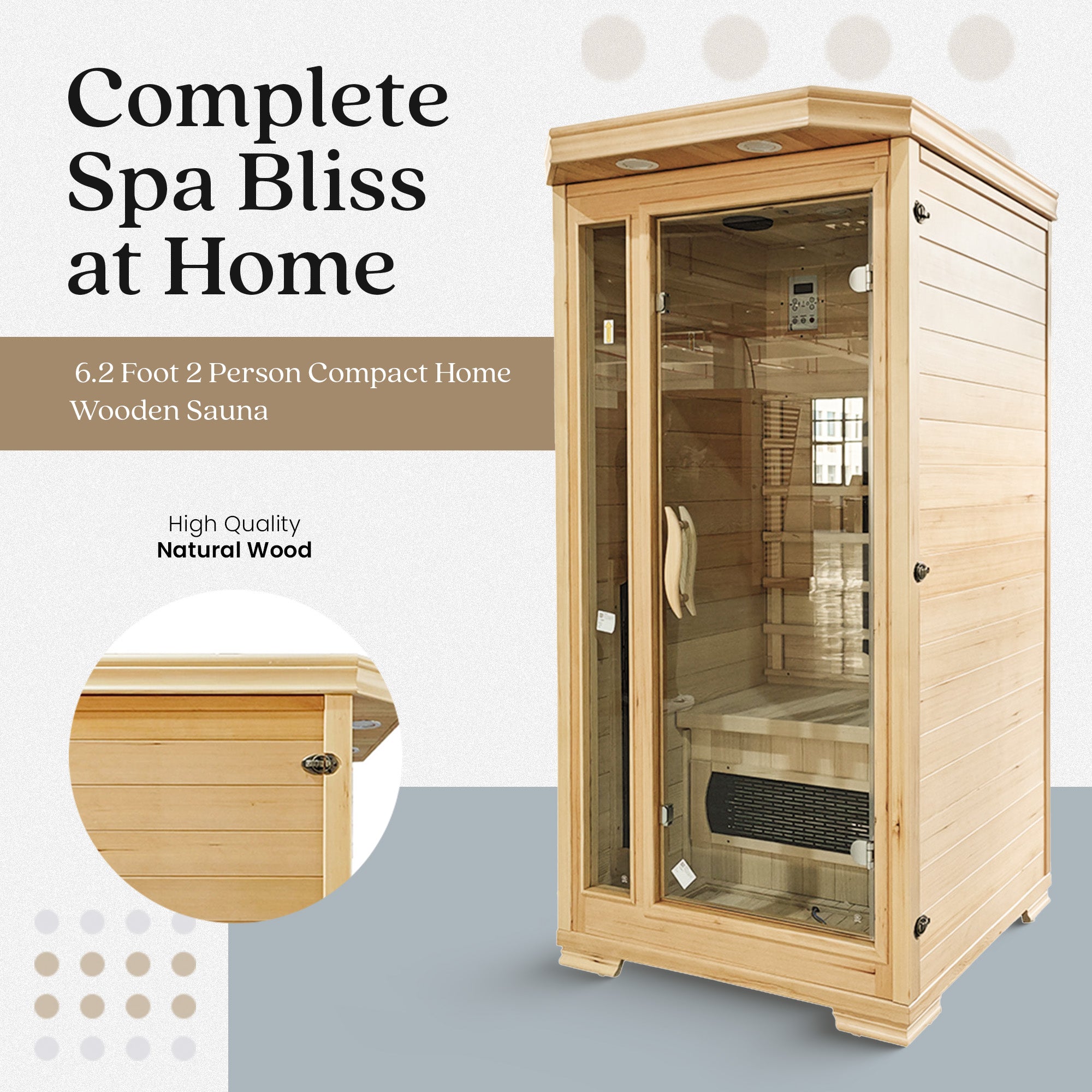 JOMEED's 6.2 Foot 2 Person Compact Home Wooden Sauna with Digital Control System - VMInnovations