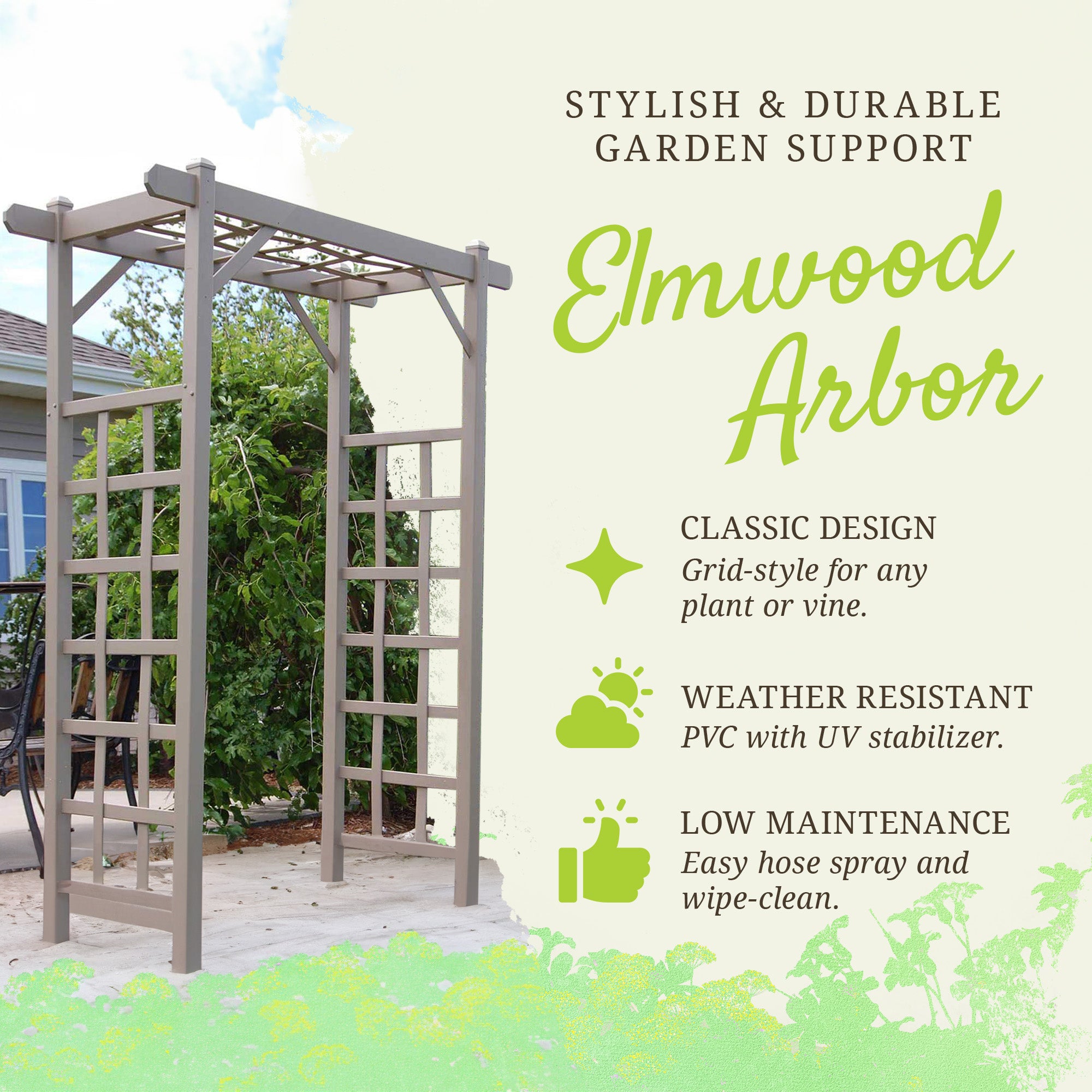 Dura-Trel Elmwood 57" x 84" PVC Garden Arch Lattice Trellis, Mocha (For Parts) - VMInnovations