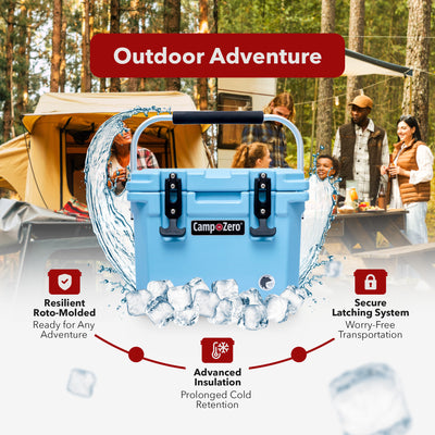 CAMP-ZERO 10 Liter 10.6 Quart Lidded Cooler with 2 Molded In Cup Holders, Sky - VMInnovations