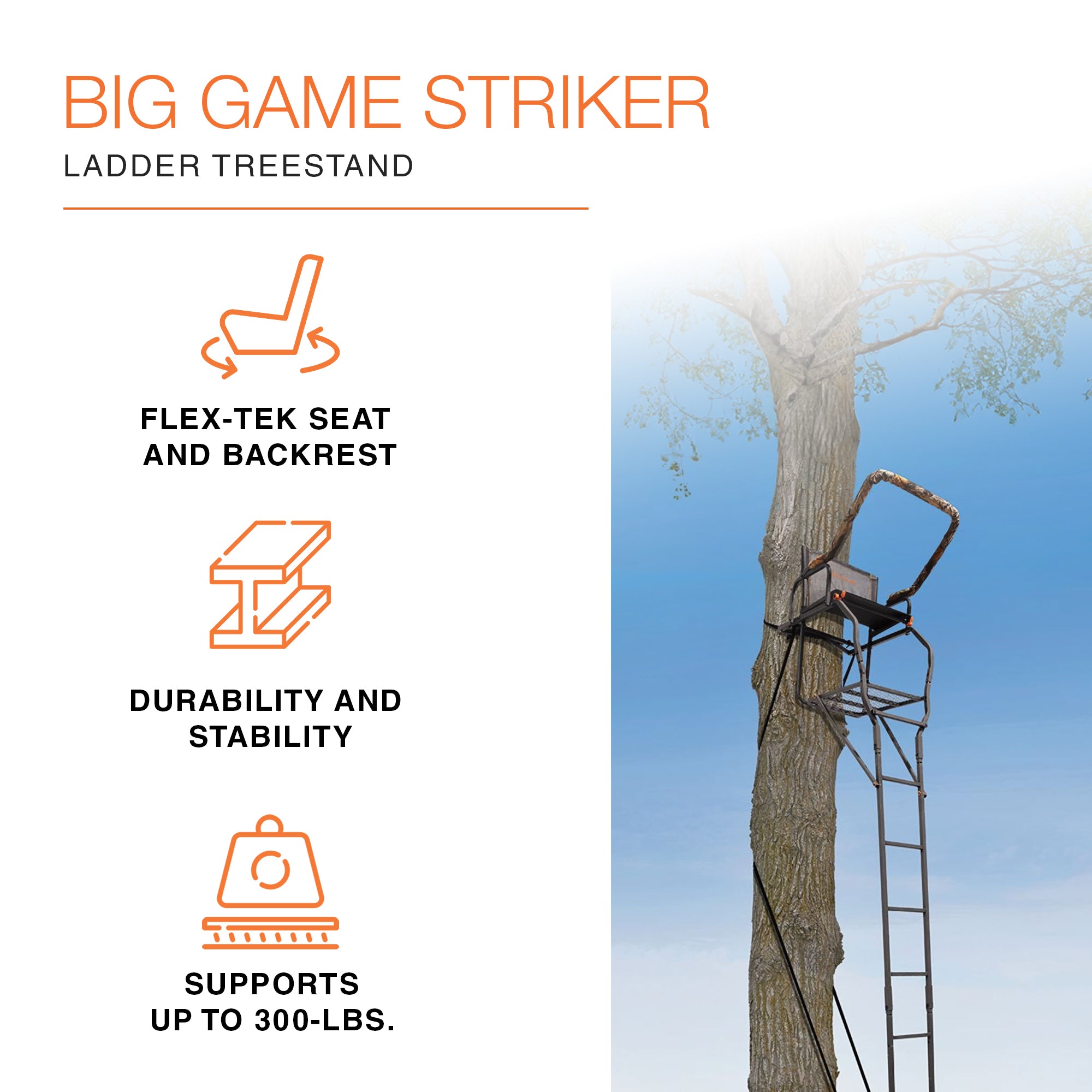 Big Game XL 17.5' Ladder Treestand with Flip-Back Seat & Rail, Black (For Parts) - VMInnovations