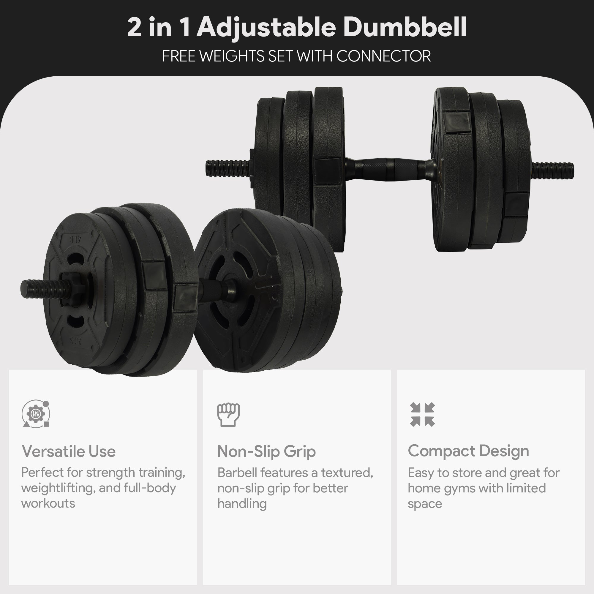 Fitvids 2 in 1 Adjustable Dumbbell Set,60lbs Free Weights Set w/Connector (Used)