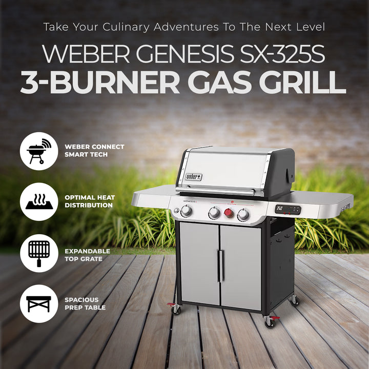 Weber Genesis SX-325s Smart Tech 3 Burner LP Gas Grill with Sear Burner, Silver - VMInnovations