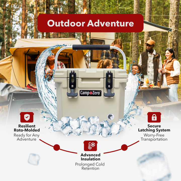 CAMP-ZERO 10 L 10.6 Qt Lidded Cooler w/ 2 Molded In Cup Holders, Beige(Open Box) - VMInnovations