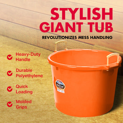 Little Giant 70 Quart Durable and Versatile Utility Muck Tub w/Handles, Orange