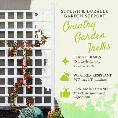 Dura-Trel Country Garden 35 x 66 Inch Vinyl Outdoor Garden Patio Trellis, White - VMInnovations
