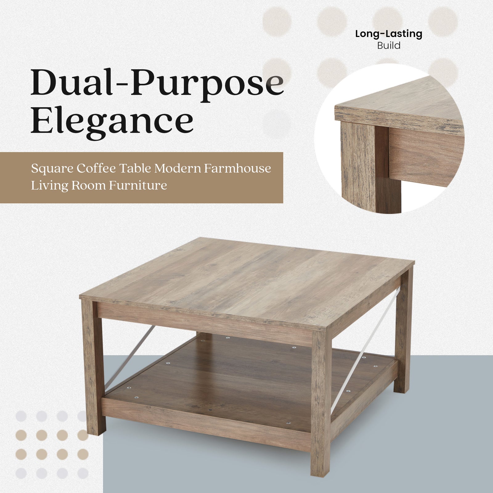 JOMEED 31.5" Coffee Table Modern Farmhouse Living Room Furniture, Beige (Used) - VMInnovations