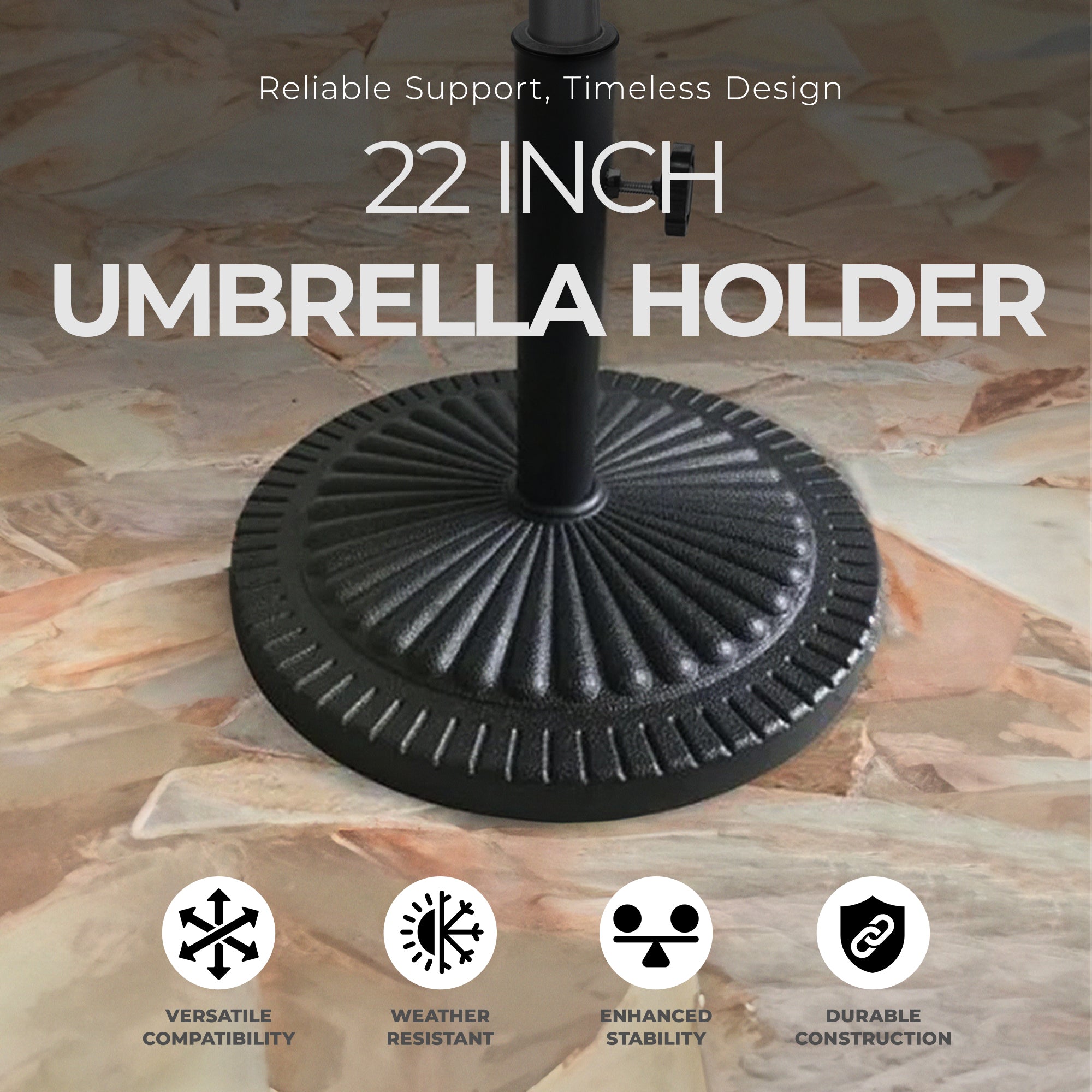 Four Seasons Courtyard 22" Umbrella Base Fits Up To 2" Umbrella Pole,Black(Used) - VMInnovations