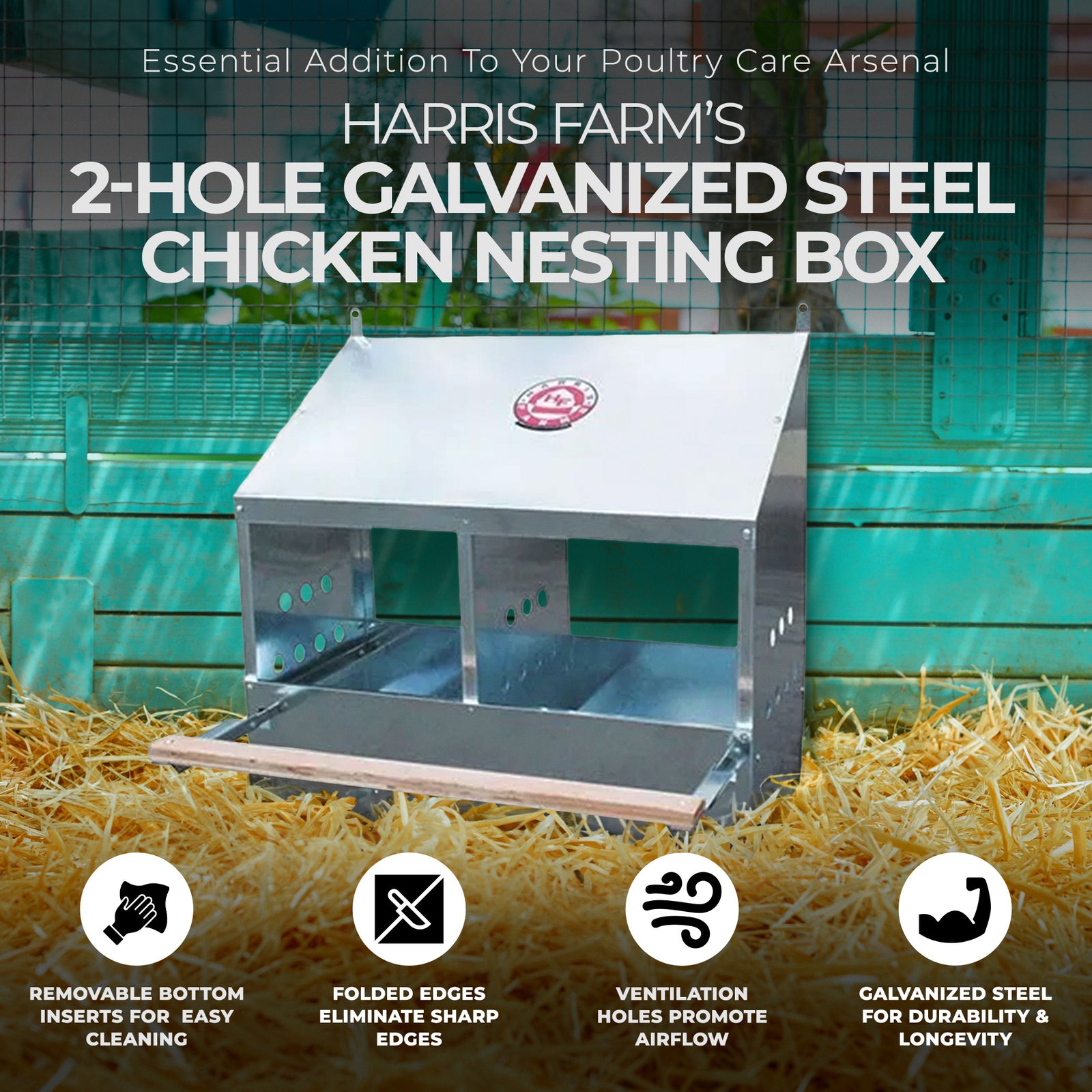 Harris Farms 2 Hole Chicken Nesting Box w/ Front and Back Panels & Folded Edges - VMInnovations