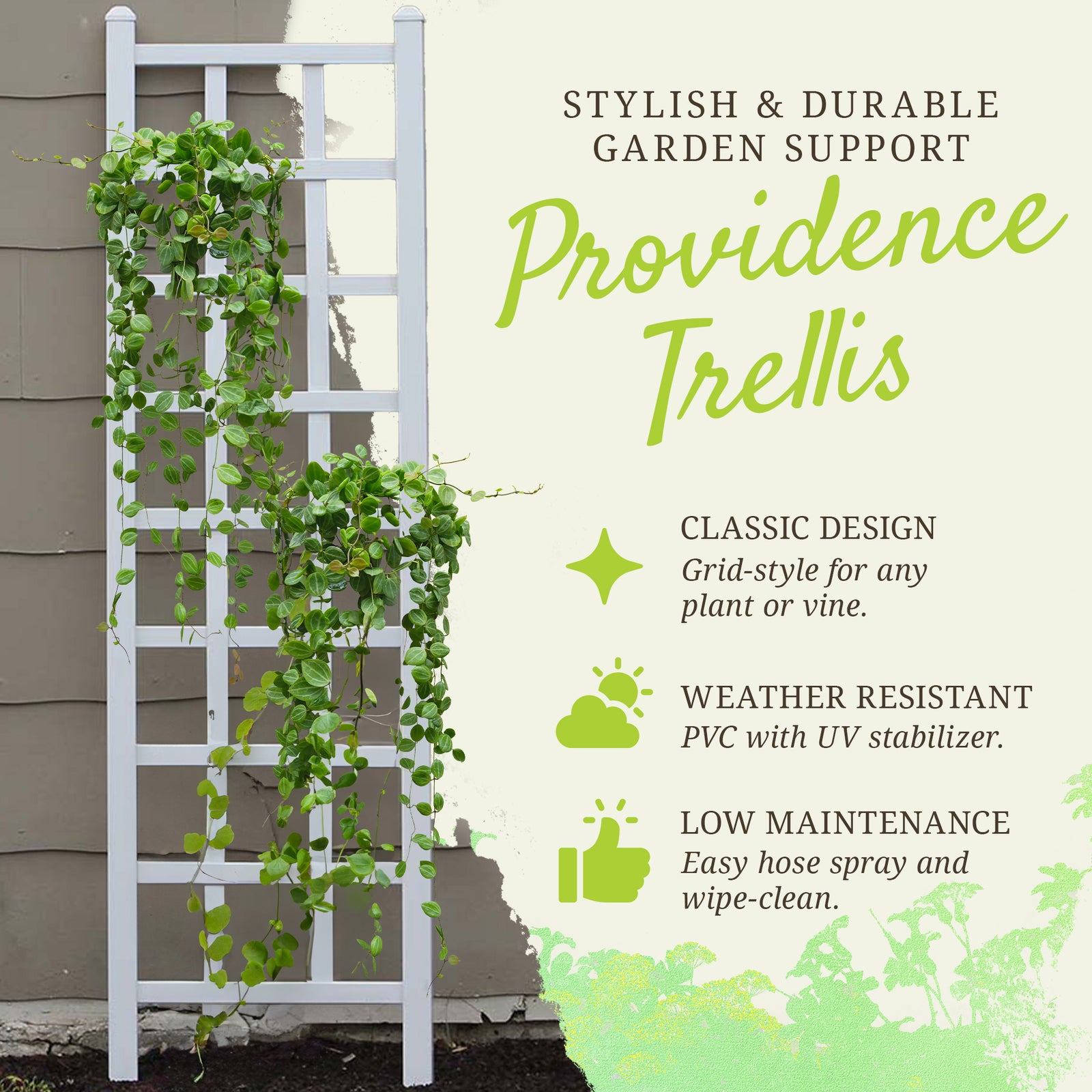 Dura-Trel Providence 22 x 75 Inch PVC Vinyl Outdoor Garden Patio Trellis, White - VMInnovations