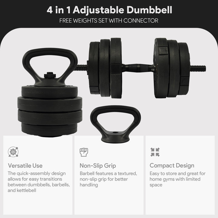 Fitvids 4 in 1 Adjustable Dumbbell Set, 60lbs Free Weights Set with Connector - VMInnovations