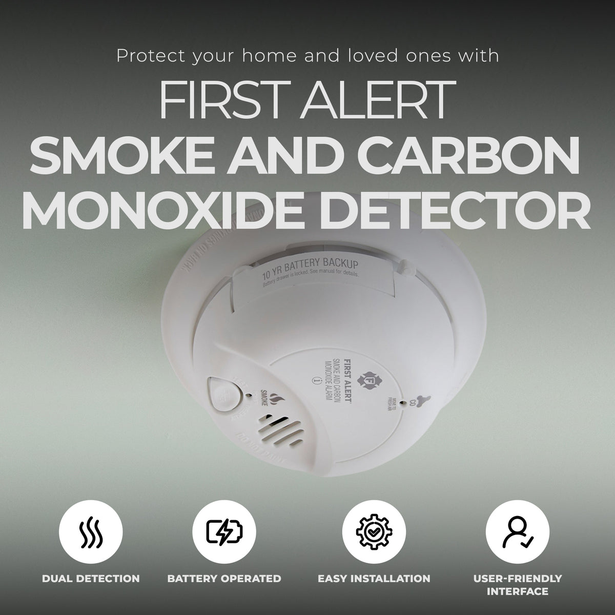 First Alert 2 Pack Smoke and Carbon Monoxide Alarm Detector with 9 Volt Battery