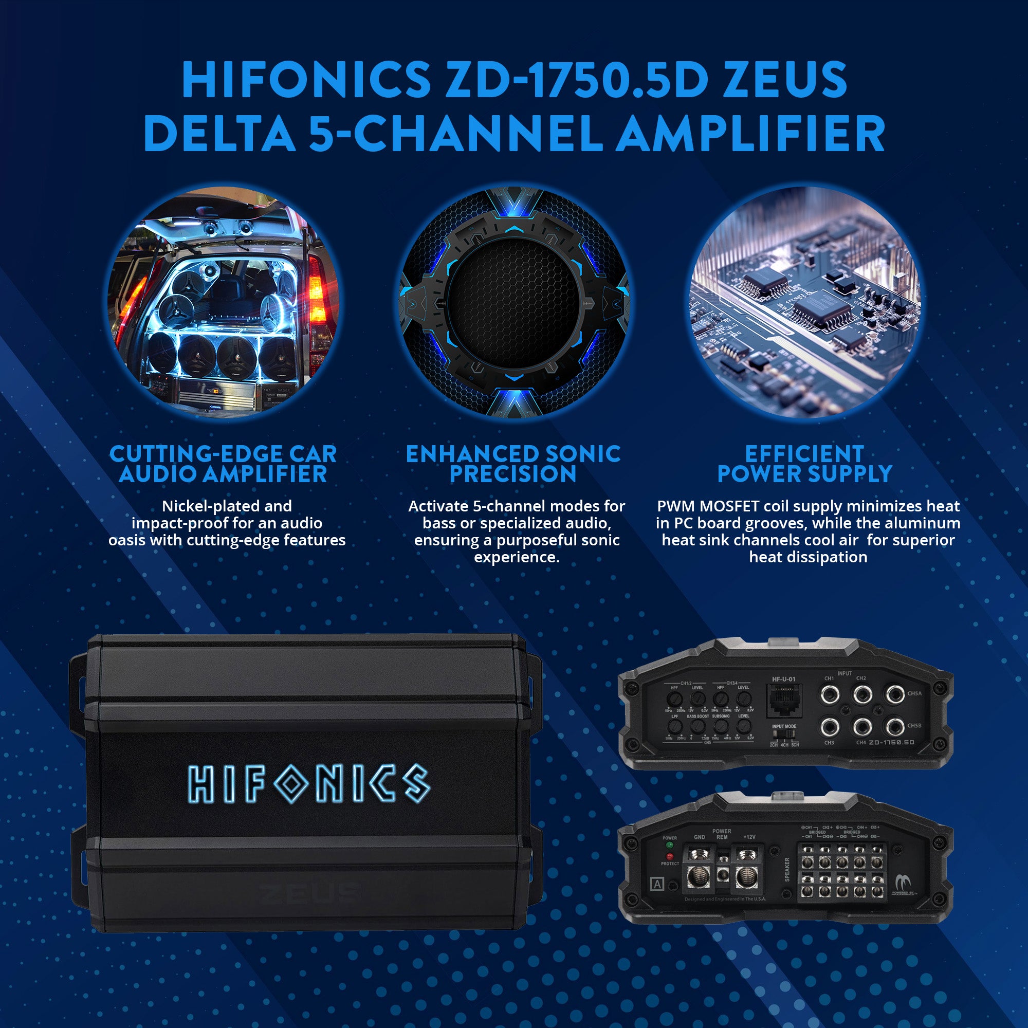 Hifonics Zeus Delta 1,750 Watt 5 Channel Mobile Car Amplifier, ZD-1750.5D, Black - VMInnovations