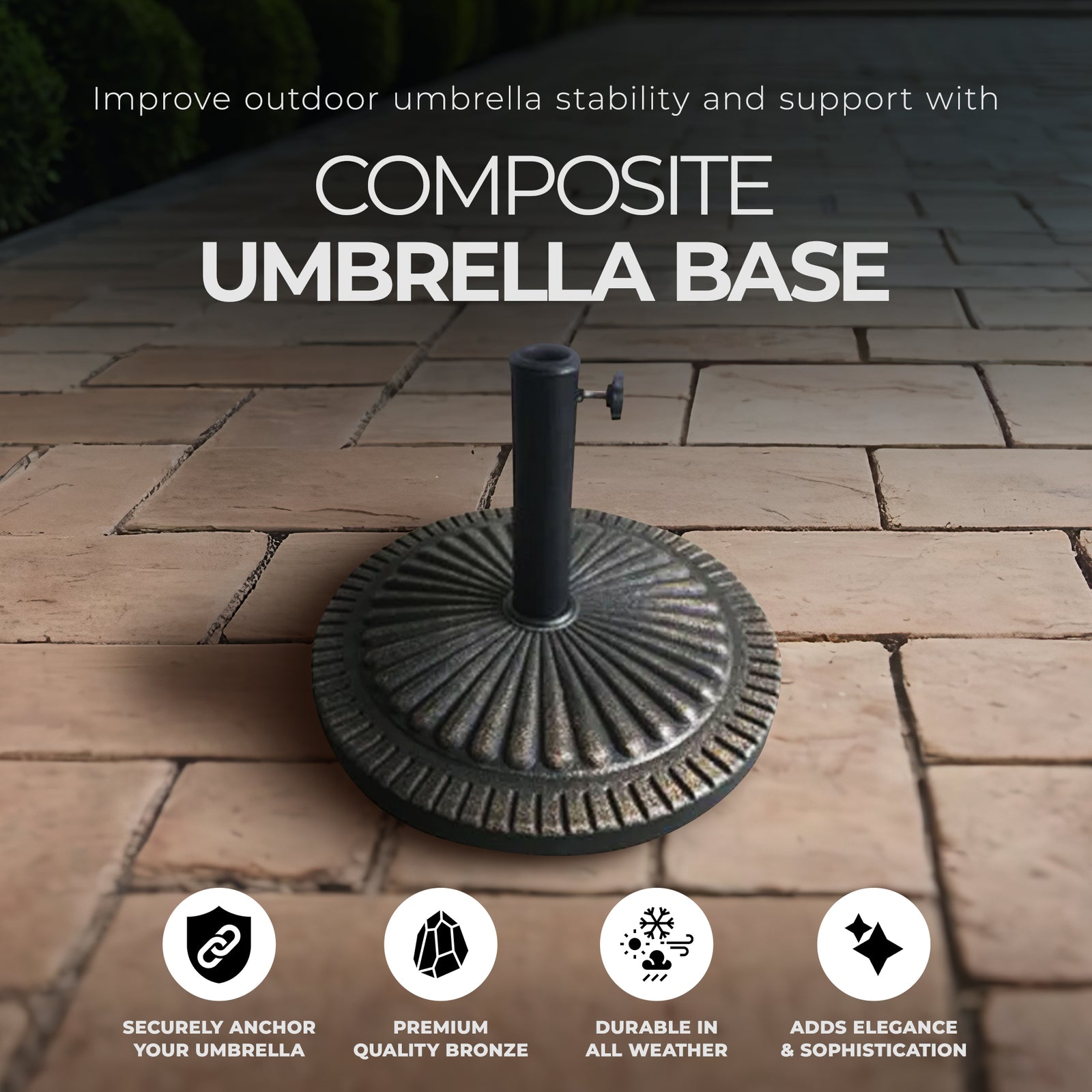 Four Seasons Courtyard 22 Inch Umbrella Base Fits Up To 2" Umbrella Pole, Bronze - VMInnovations