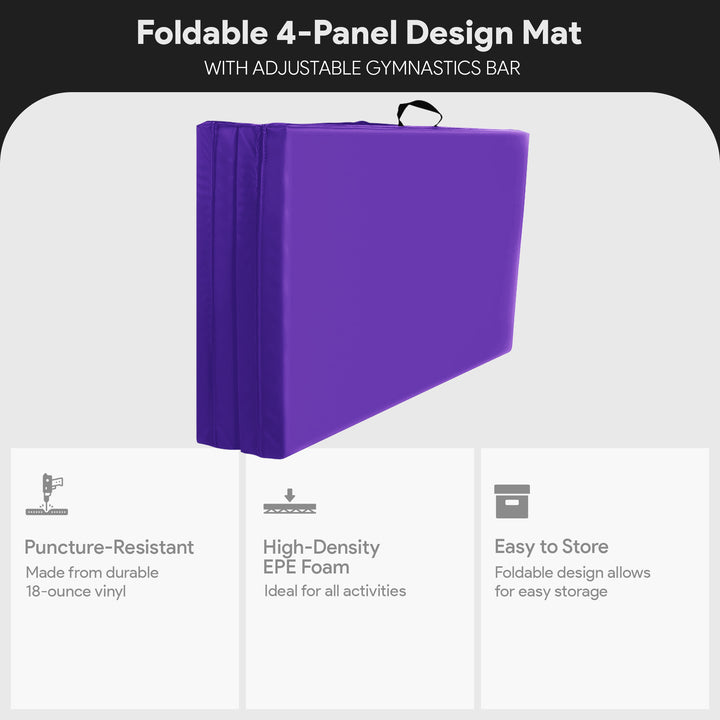 BalanceFrom Fitness 120" x 48" Exercise Mat & Adjustable Gymnastics Bar, Purple - VMInnovations