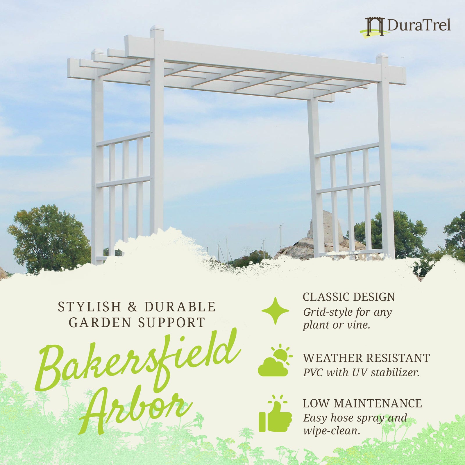 Dura-Trel Bakersfield 28 x 72 x 82 In. PVC Outdoor Garden Patio Arbor(For Parts) - VMInnovations