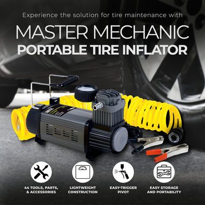 Master Mechanic 12 Volt Portable Tire Inflator with 120 Maximum PSI and Bag