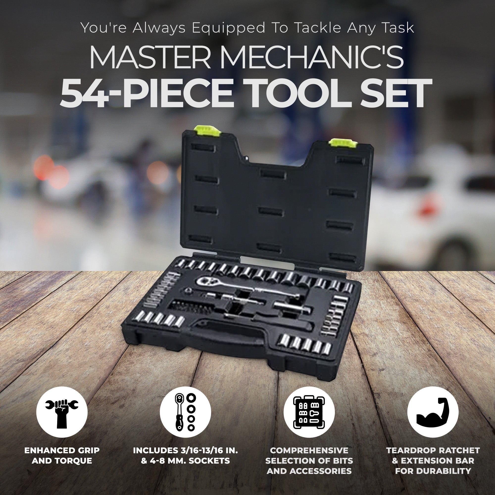 Master Mechanic 1/4 x 3/8" Drive 54 Piece Mechanic's Tool Accessory Socket Set - VMInnovations