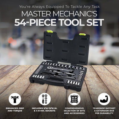 Master Mechanic 1/4 x 3/8" Drive 54 Piece Mechanic's Tool Accessory Socket Set - VMInnovations