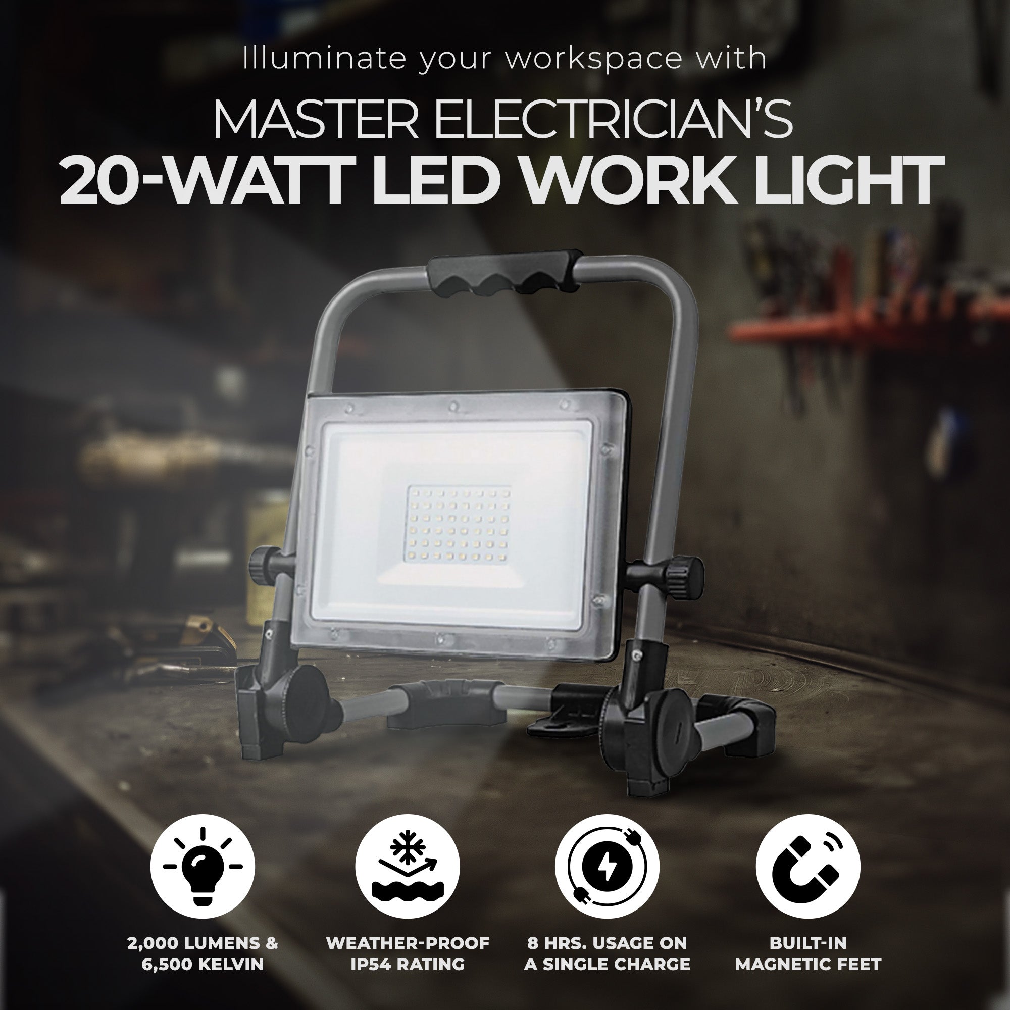 Master Electrician 20 Watt Rechargeable 2,000 Lumen LED Work Light (Open Box) - VMInnovations