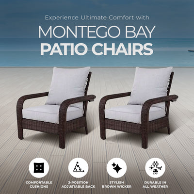 Four Seasons Courtyard Montego Bay Set of 2 Adjustable Patio Chairs w/ Cushions - VMInnovations