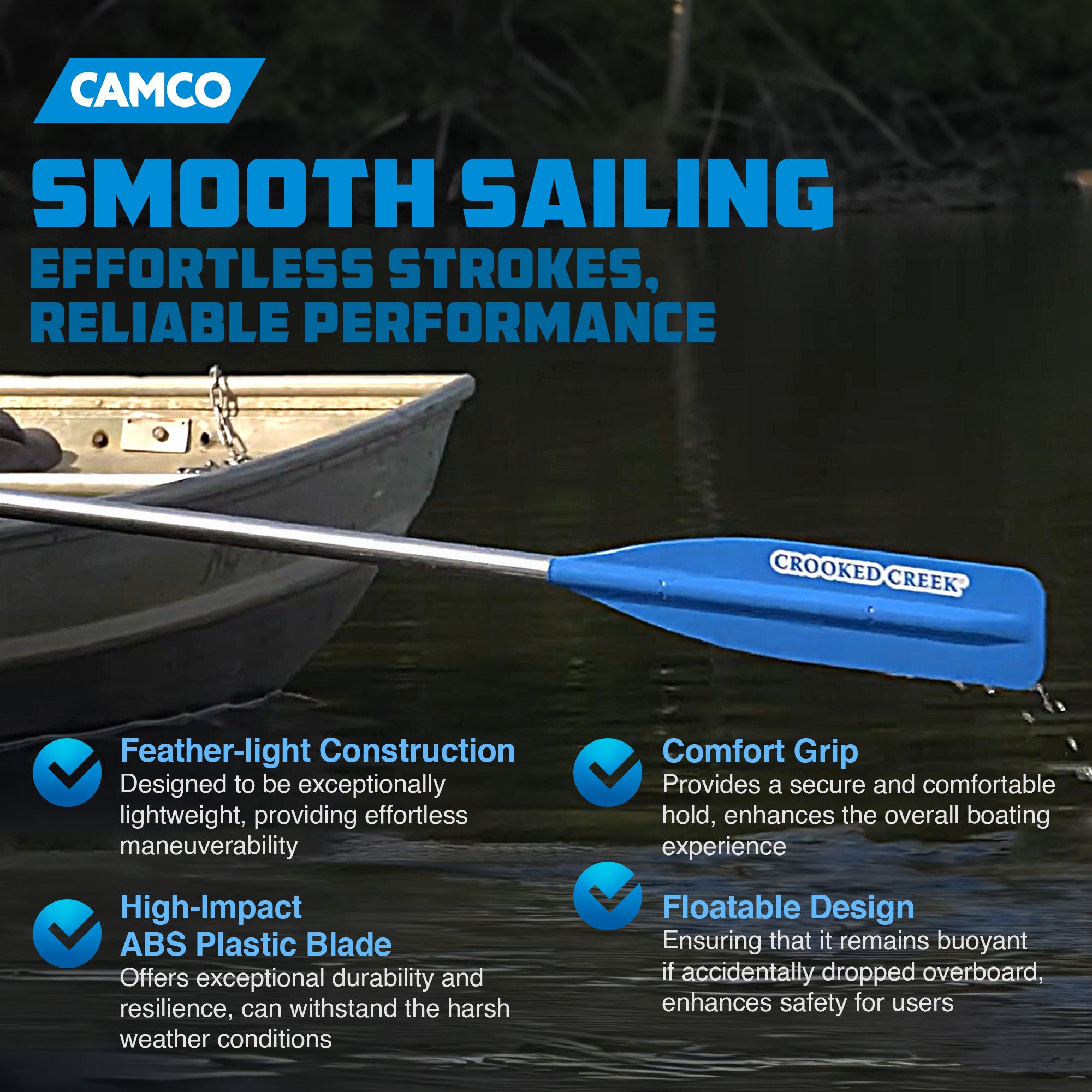 Camco CROOKED CREEK 7' Lightweight Synthetic Boat Oar with Comfort Grip, Blue - VMInnovations