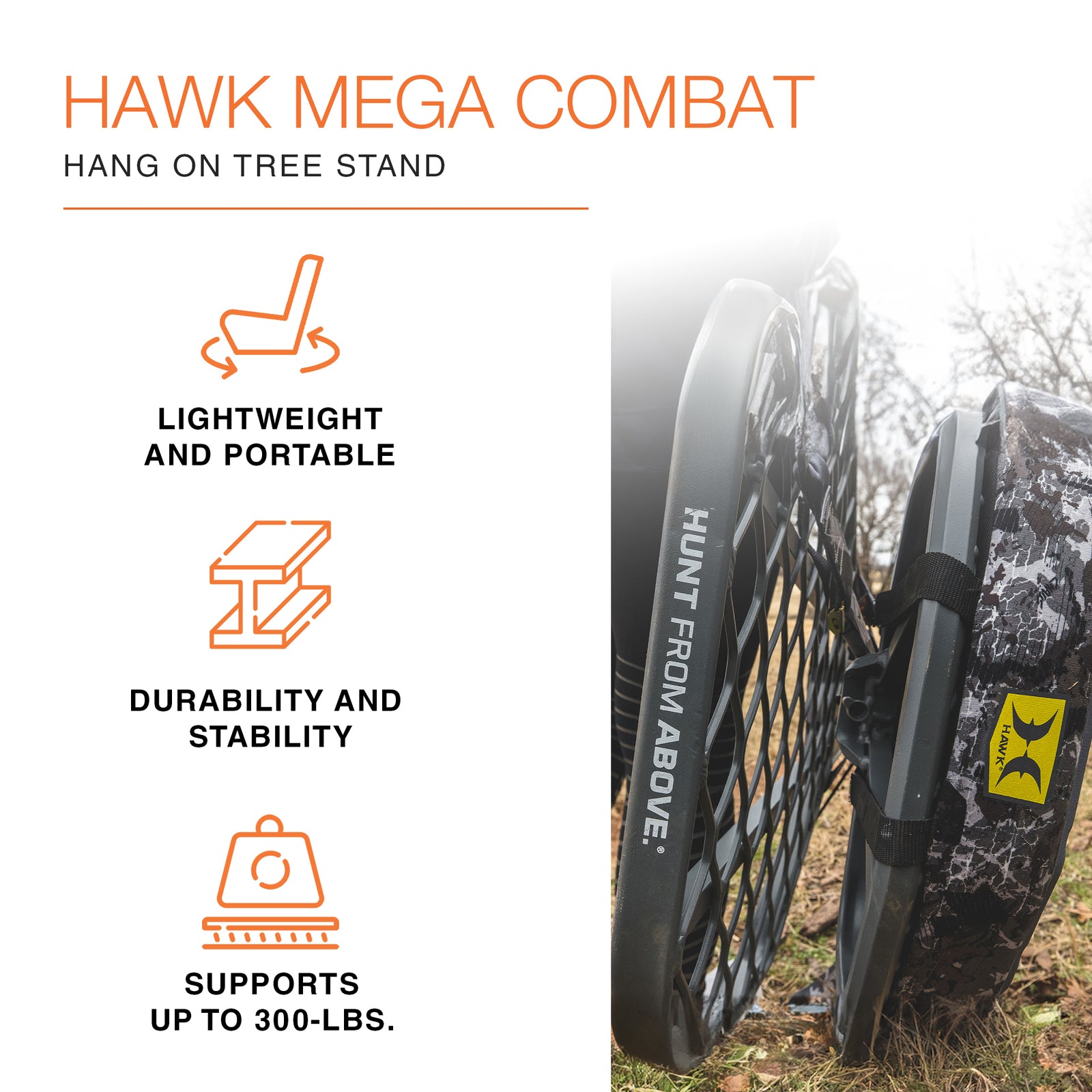 Hawk Mega Combat Hang On Tree Stand, Deer Stand with XL Saddle Hunting Platform - VMInnovations