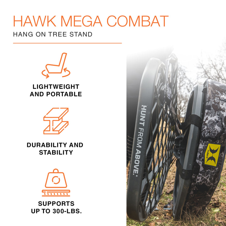 Hawk Mega Combat Hang On Tree Stand, Deer Stand with XL Saddle Hunting Platform - VMInnovations