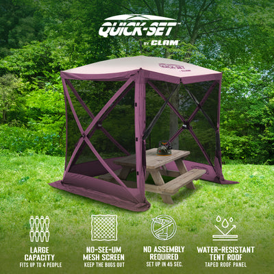 CLAM Quick-Set 6x6ft Portable Outdoor 4 Sided Canopy Shelter, Plum (Open Box) - VMInnovations