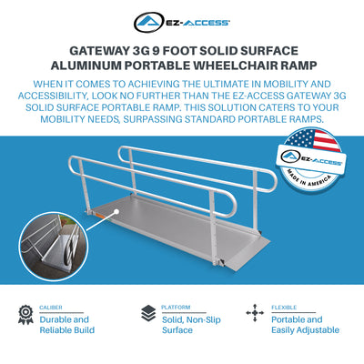 EZ-ACCESS GATEWAY 3G 9 Foot Solid Surface Aluminum Portable Wheelchair Ramp - VMInnovations