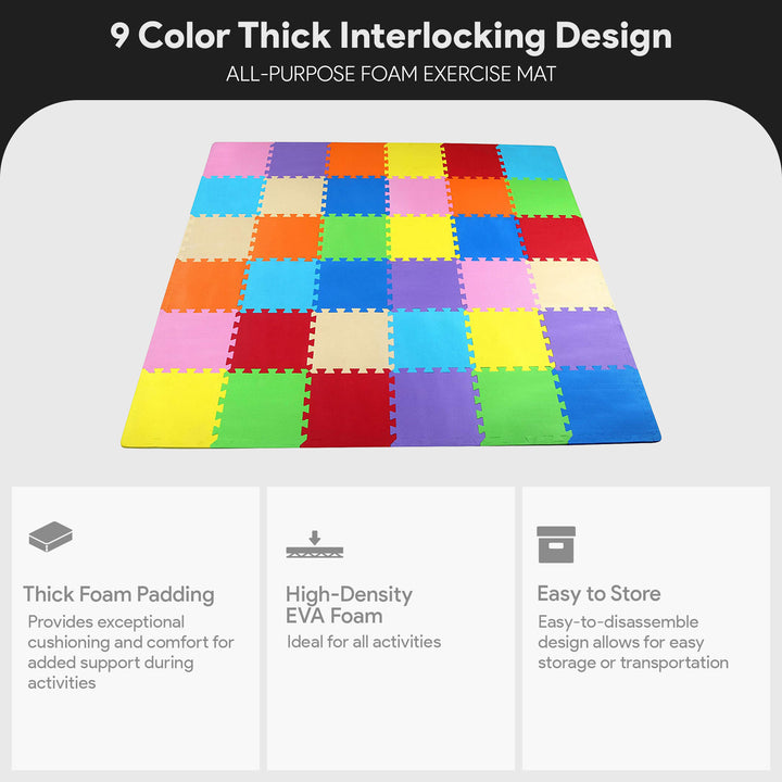 BalanceFrom 9 Color Extra Thick Interlocking Puzzle Foam Mats, 36 (Used)