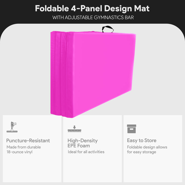 BalanceFrom Fitness 120 x 48 Inch Exercise Mat & Adjustable Gymnastics Bar, Pink - VMInnovations