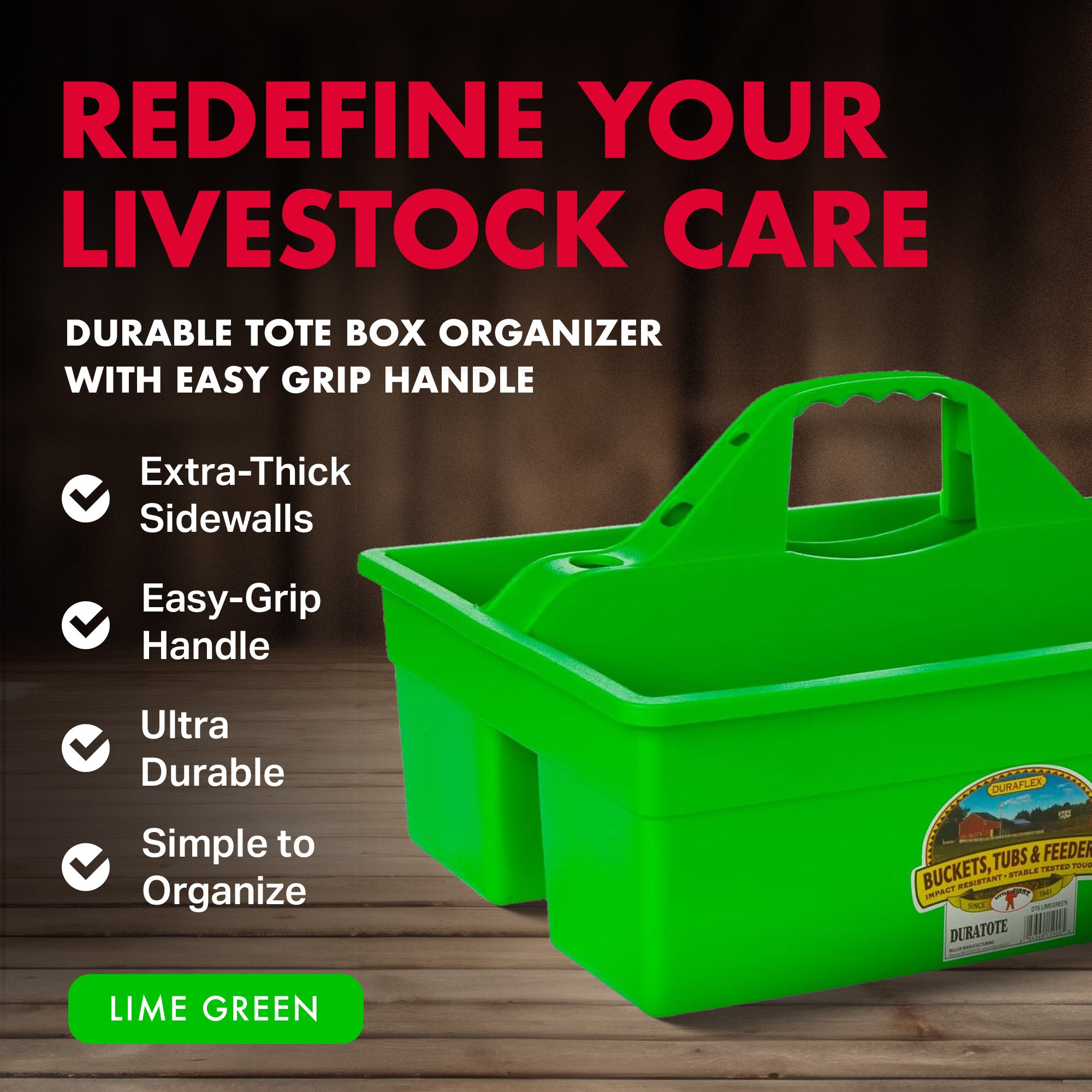 Little Giant DuraTote Plastic Box Organizer w/2 Compartment & Grip Handle, Green