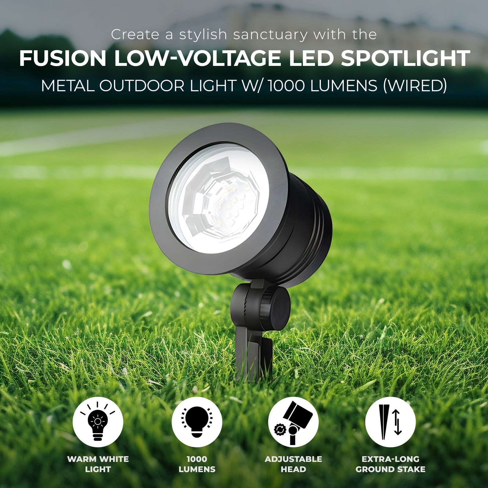 Fusion Wired Low-Voltage LED Spotlight Metal Outdoor Light w/ 1000 Lumens, Black - VMInnovations