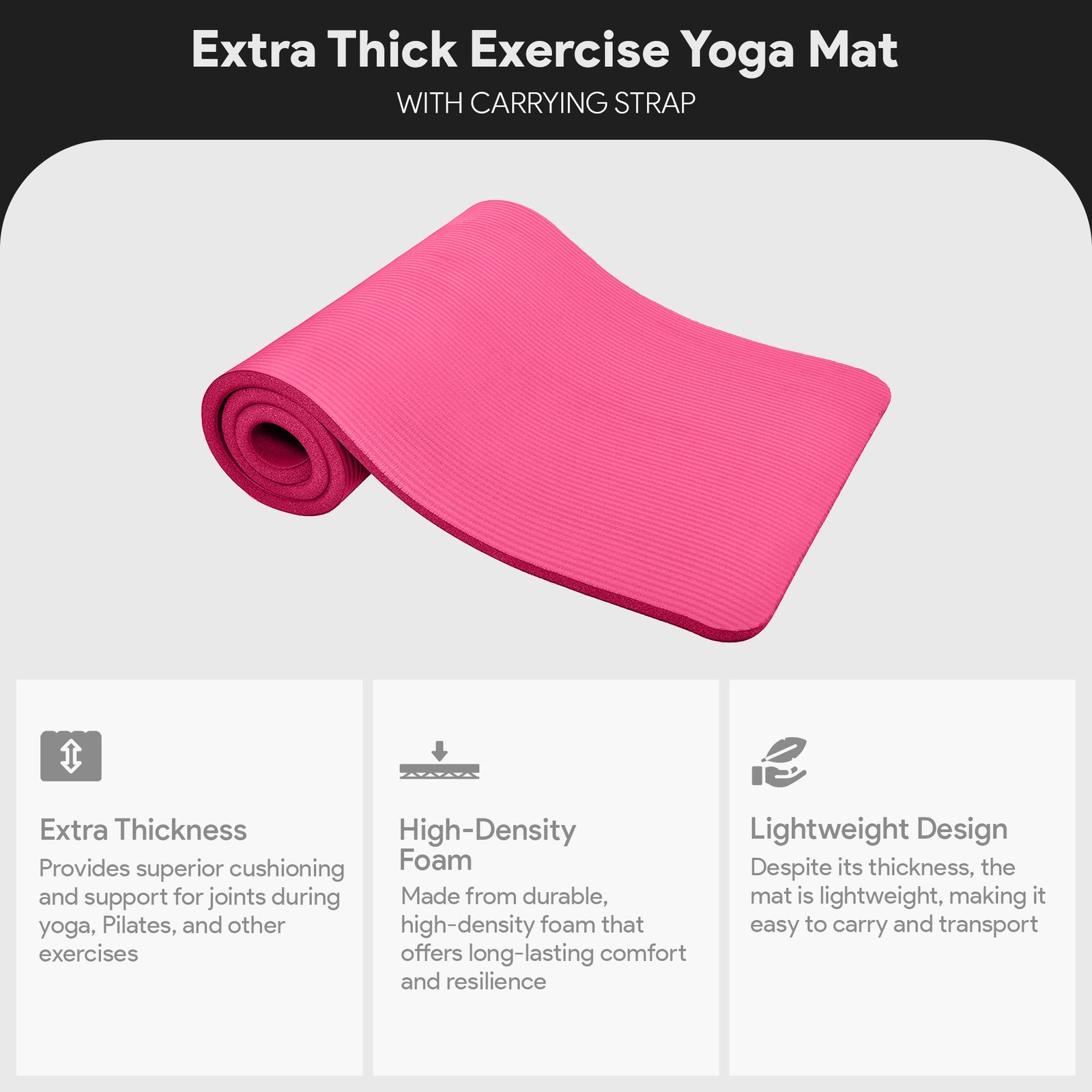 BalanceFrom GoCloud 1" Extra Thick Exercise Yoga Mat with Carrying Strap, Pink - VMInnovations