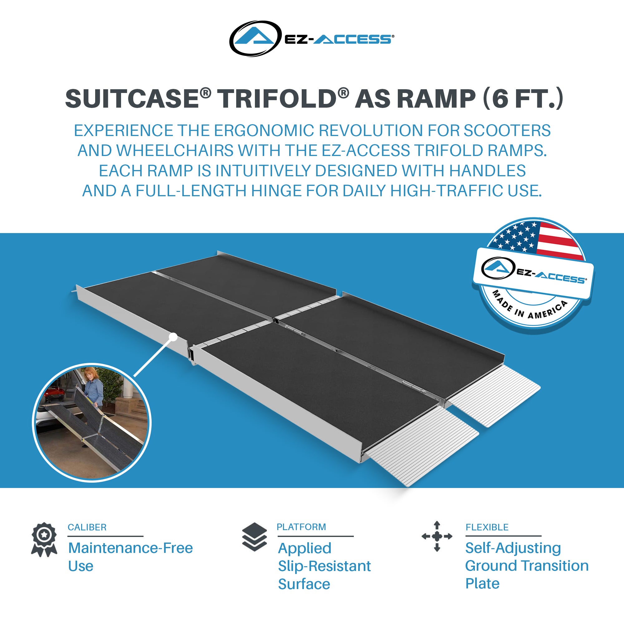 EZ-ACCESS SUITCASE 6 Foot TRIFOLD Portable Ramp with Surface That Resists Slips - VMInnovations