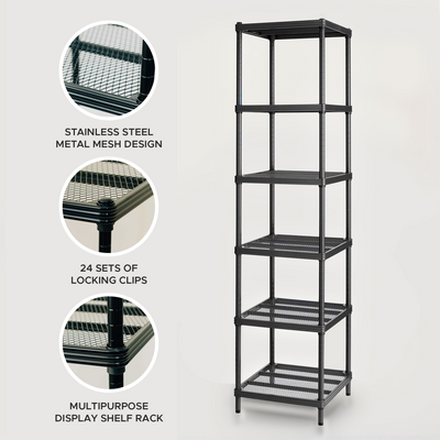 Design Ideas MeshWorks 6 Tier Tower Metal Storage Shelving Rack, Black(Open Box)