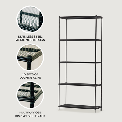 Design Ideas MeshWorks 5 Tier Metal Storage Shelving Unit Rack, Black (Open Box) - VMInnovations