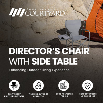 Four Seasons Courtyard Polyester Director's Chair with Side Table, Gray (6 Pack) - VMInnovations