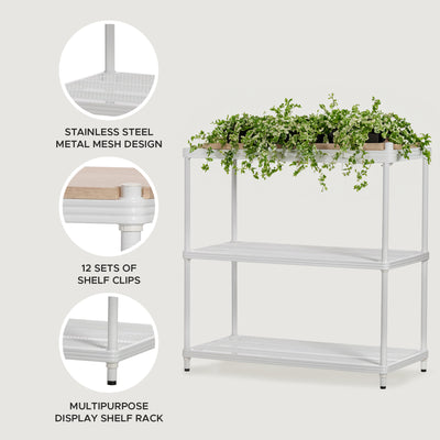 Design Ideas MeshWorks Metal Storage Wood Top Workbench Shelving Unit, White - VMInnovations