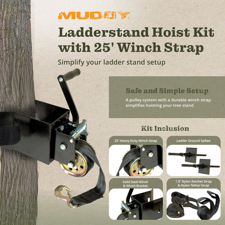 Muddy MIT-LS02 Tree Ladderstand Installation Hoist Kit with 25 Foot Winch Strap