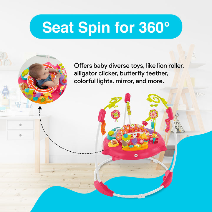 Fisher-Price Pink Jumperoo w/360 Spinning Seat, Lights, & Sounds (Open Box)