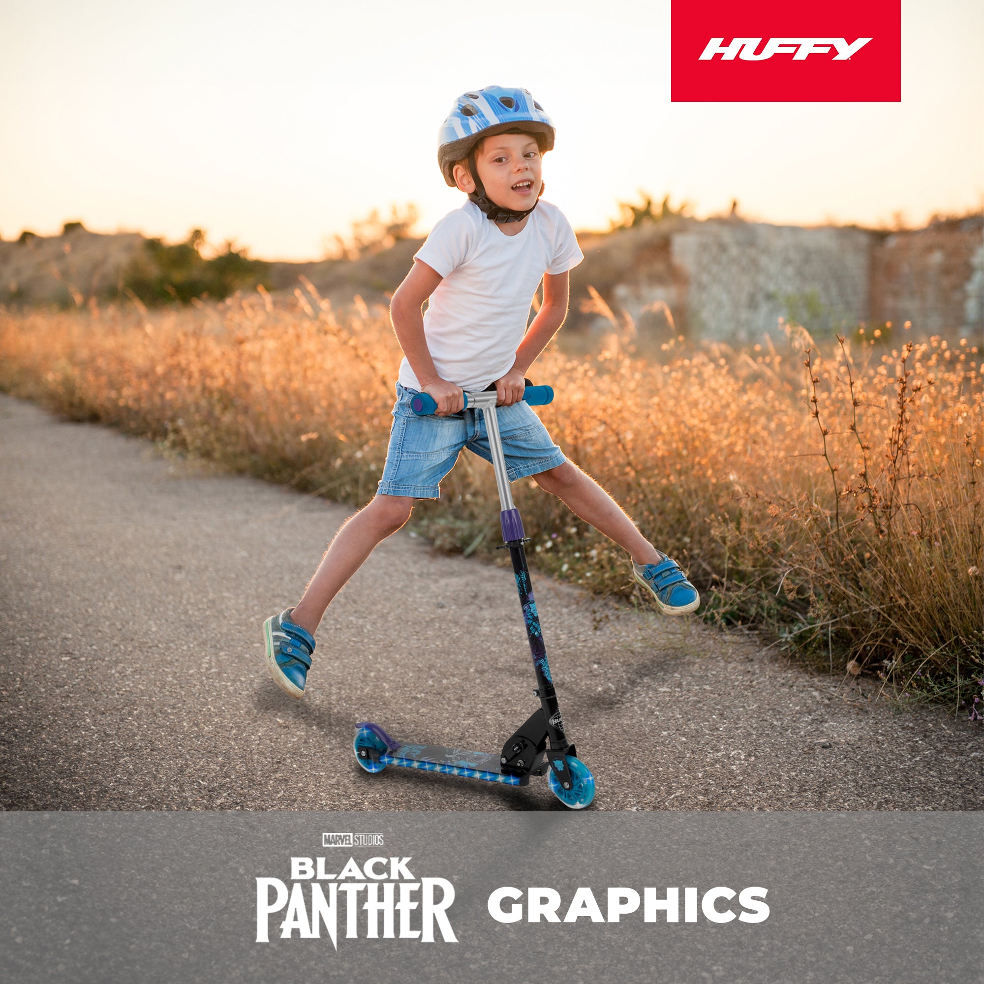 Huffy Marvel Black Panther Electro Light Inline Scooter for Kids, Black/Blue - VMInnovations