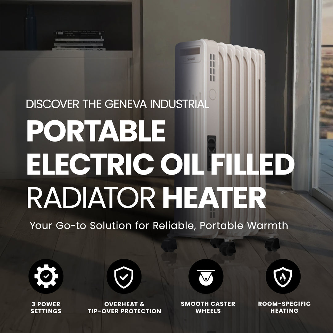 Geneva Industrial Portable Electric Oil Filled Radiator Heater, 3 Heat Settings - VMInnovations