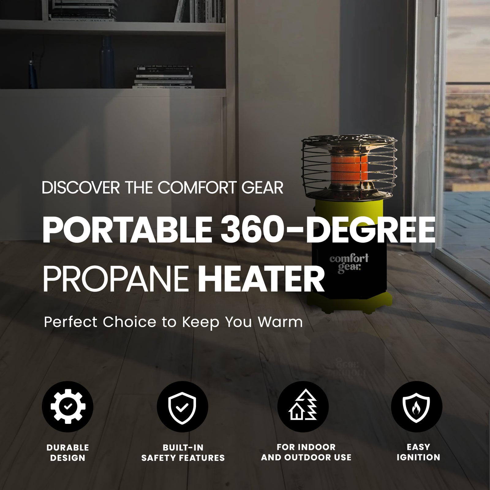 Comfort Gear Portable 360 Degree Propane Heater, 7500 to 10000 BTU, 1 lb LP Tank - VMInnovations