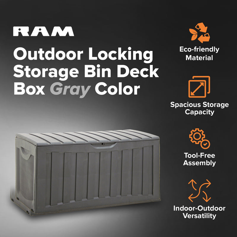 Ram Quality Products Plastic 90G In/Outdoor Locking Cushion Box,Gray (Open Box)