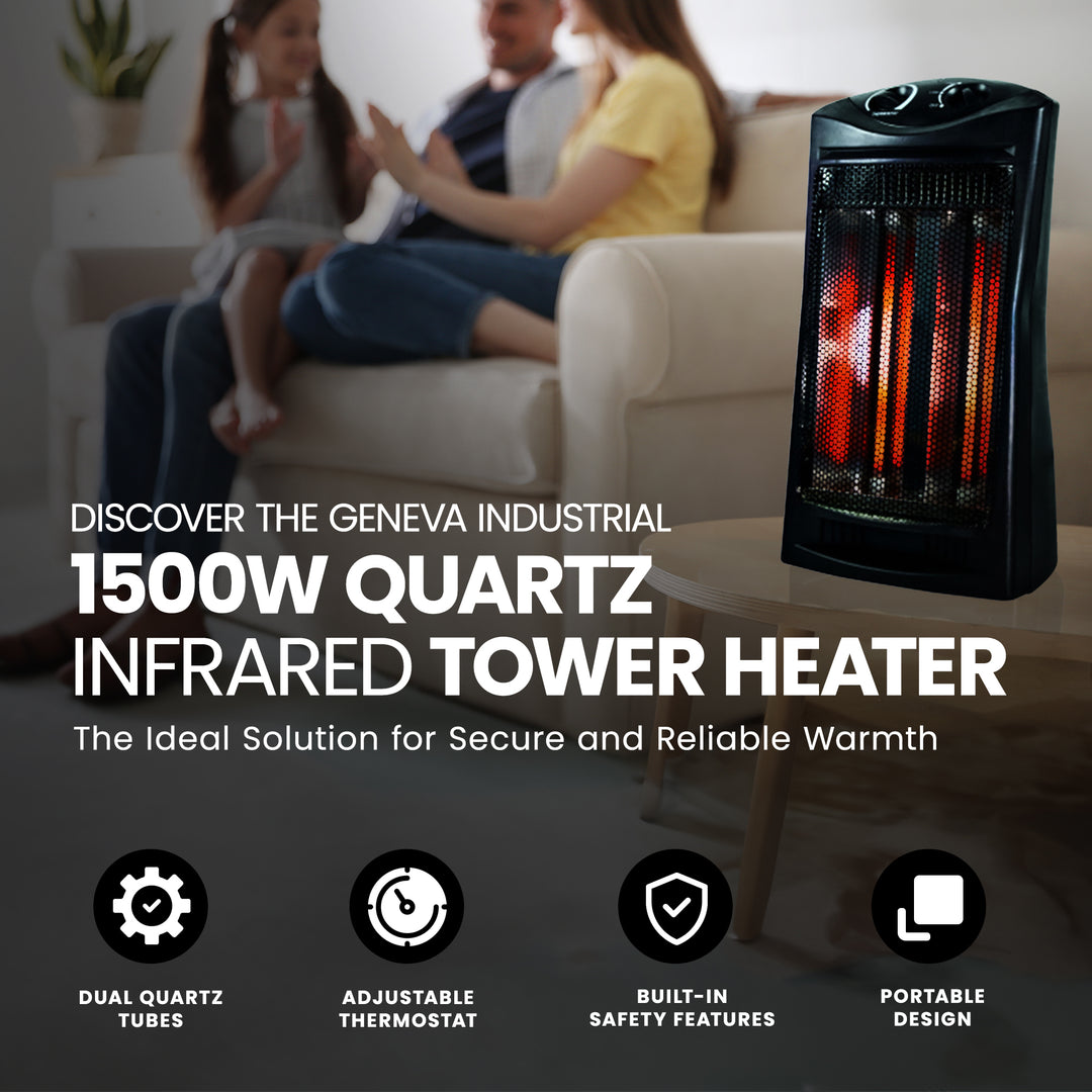 Geneva Industrial 1500W Quartz Infrared Tower Heater with Adjustable Thermostat - VMInnovations
