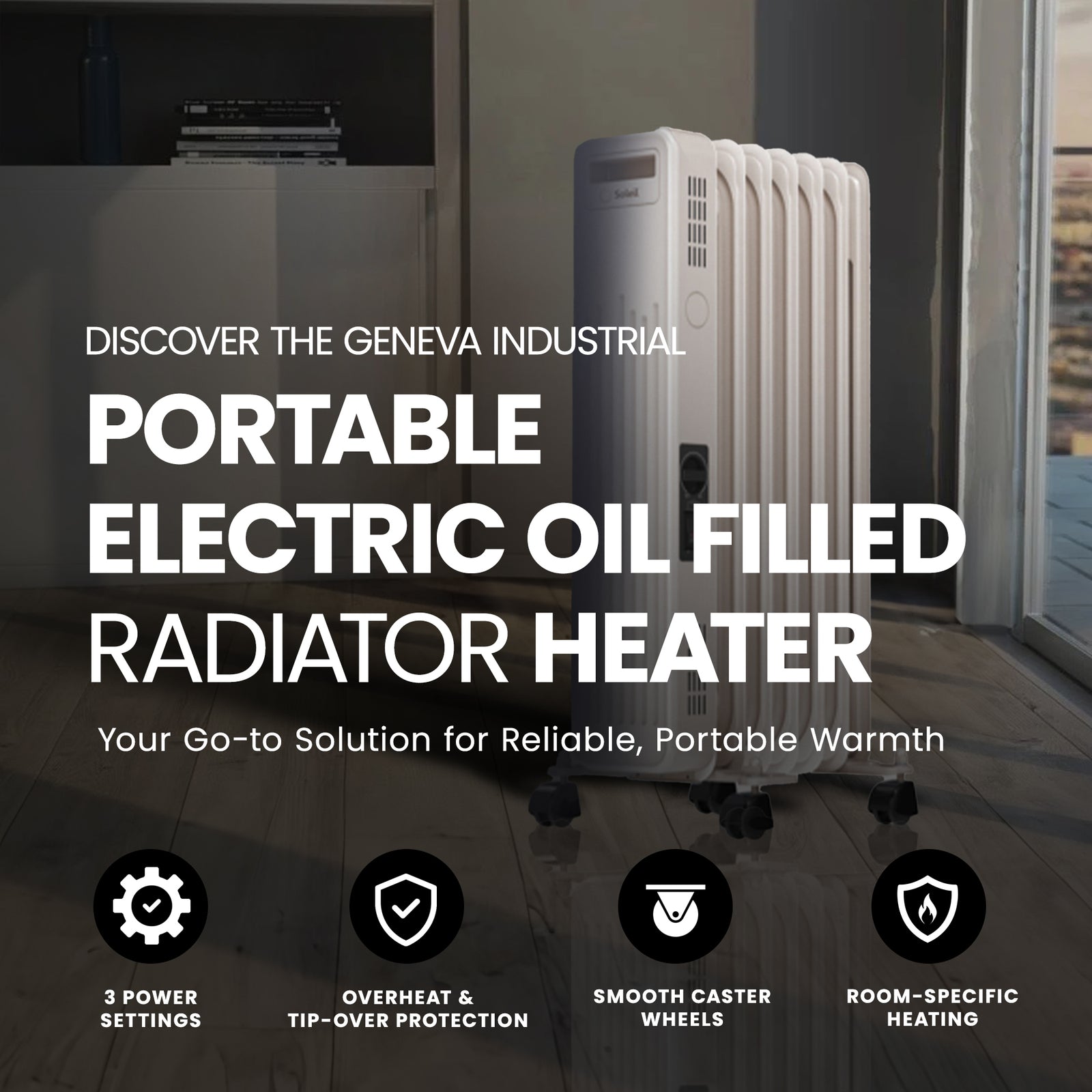 Geneva Industrial Portable Electric Oil Filled Radiator Heater, (Open Box) - VMInnovations