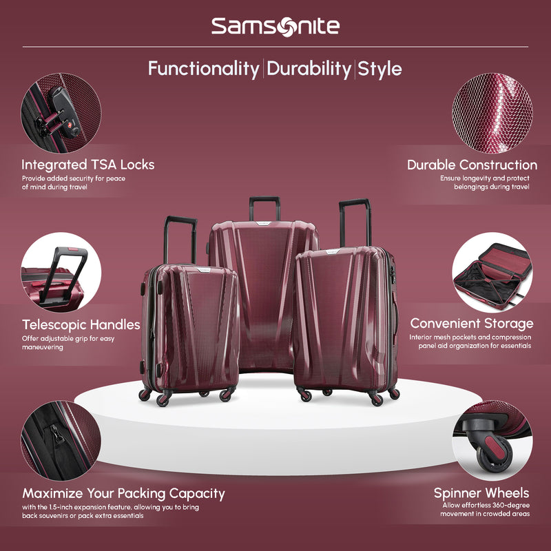 Samsonite Spinner 3pc Carry-On, Medium & Large Luggage Set, Aubergine (Open Box)