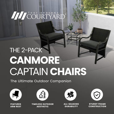 Four Seasons Courtyard Canmore Captain Patio Cushioned Arm Chair, 2 Pack (Used) - VMInnovations