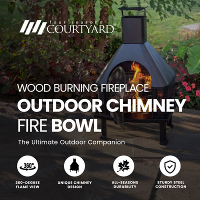 Four Seasons Courtyard Wood Burning Fireplace Outdoor Chimney Fire Bowl, Black